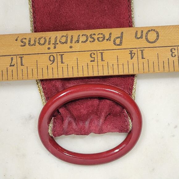 VTG Yves Saint Laurent Suede Belt 75/30 Burgundy Red Bakelite Buckle Gold Trim main image 5